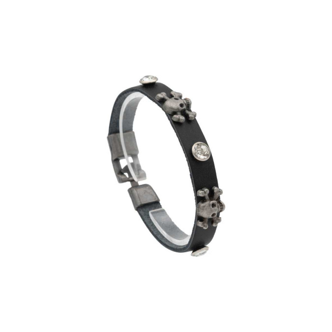 Браслет экокожа. Черный. Черепа. 6081