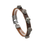 Браслет экокожа. Коричневый. Черепа. 6082