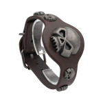 Браслет экокожа. Коричневый. Черепа. 6083